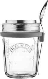 Kilner słoik śniadaniowy z łyżeczką / 350 ml, Ø 9,5 cm / 5 sztuk | Kubek do musli na wynos / nietoksyczny / szklany pojemnik z pokrywką na musli, owsiankę i jogurt / pojemnik na płatki owsiane Pudełka do przechowywania żywności Naty Shop Kubek śniadaniowy
