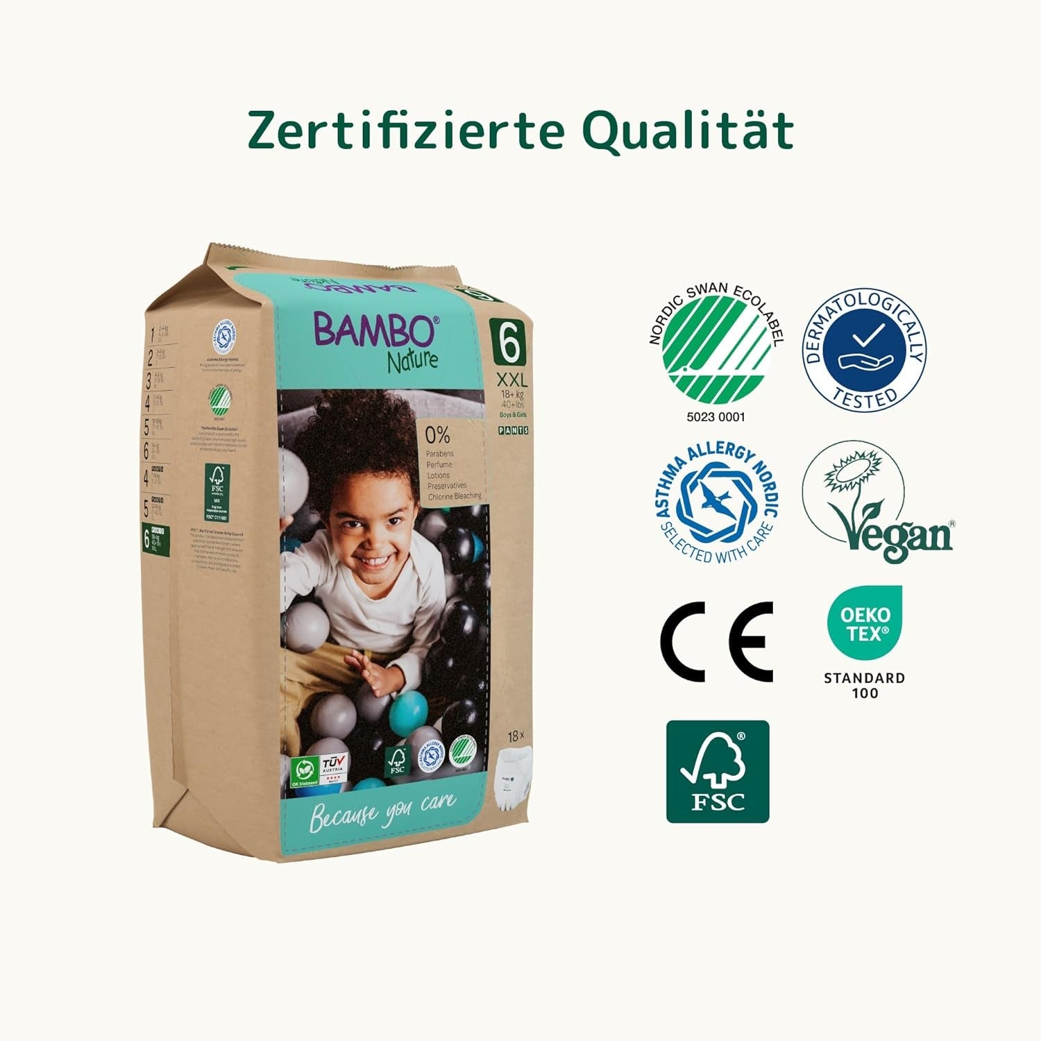 Pieluszki dla niemowląt Bambo Nature, rozmiar 6 (15+ kg) - opakowanie miesięczne 90 szt. | Pieluchy dla niemowląt z ulepszoną ochroną przed wyciekami | Maksymalny komfort i swoboda dla aktywnych dzieci | Pieluszki testowane dermatologicznie