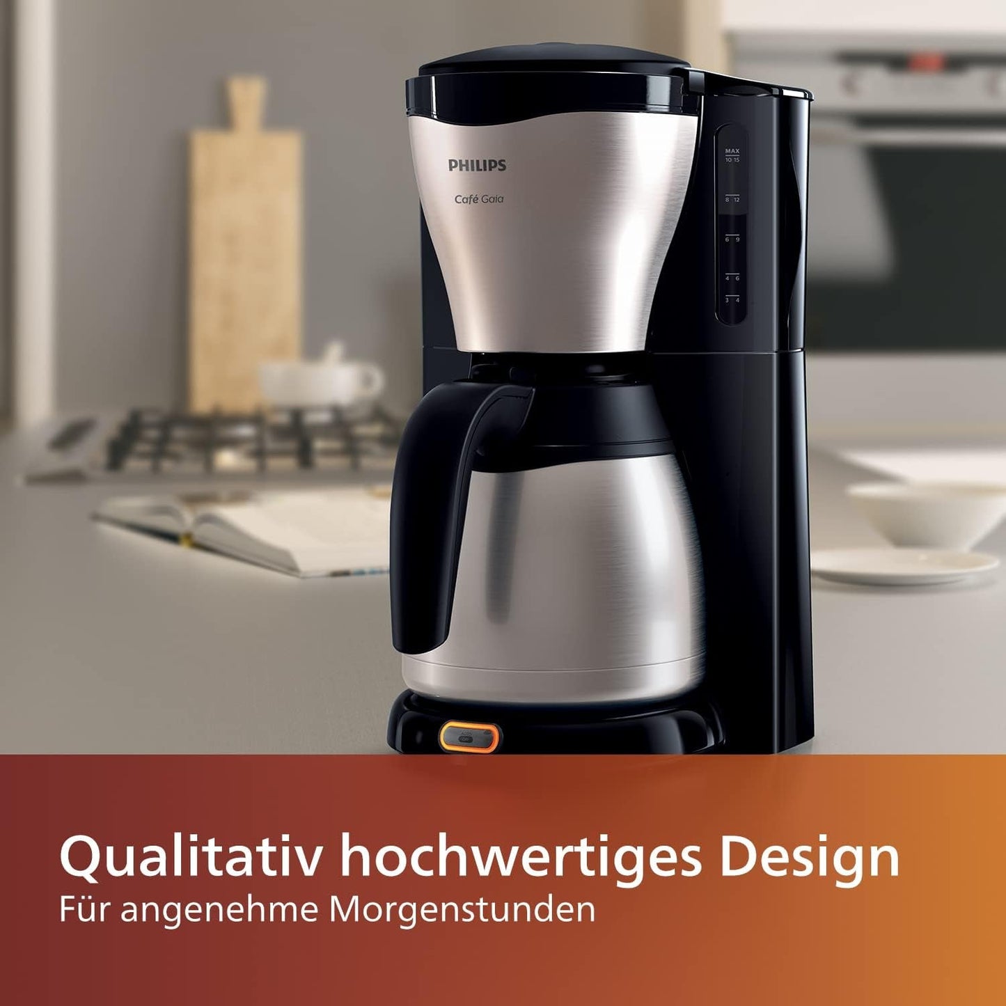 Ekspres do espresso PHILIPS Café Gaia z filtrem - karafka termosowa ze stali nierdzewnej, system zapobiegający kapaniu, intensywny aromat, automatyczne wyłączanie, 1300 ml, czarny (HD7546/20)