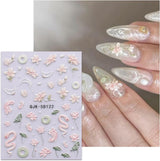 JMEOWIO 3D Nagelsticker Blumen Nail Art Naklejka Selbstklebend Nagelaufkleber 5D Stereoskopisch Frühling Sommer Dekoration Nageldesign Zubehör 4 Blatt