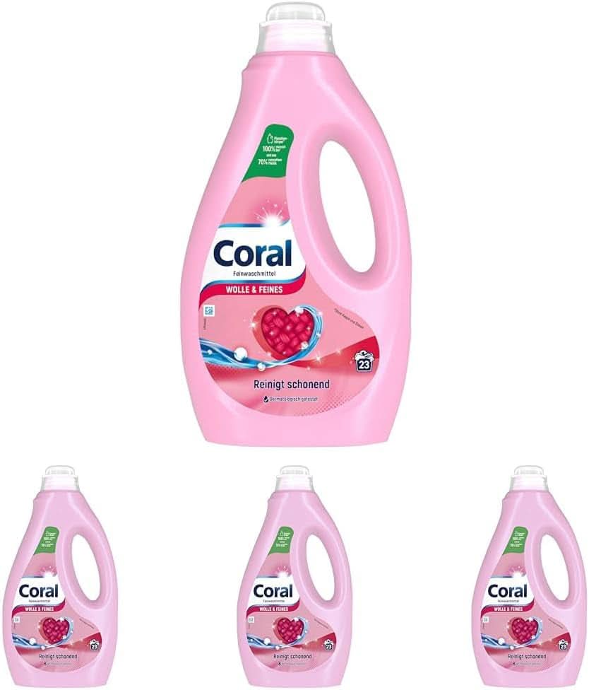 Koralowy delikatny detergent w płynie do wełny i delikatnego prania, 23 prania, 1,15 litra Proszki do prania Naty Shop Zestaw 4 x 1,15 litra