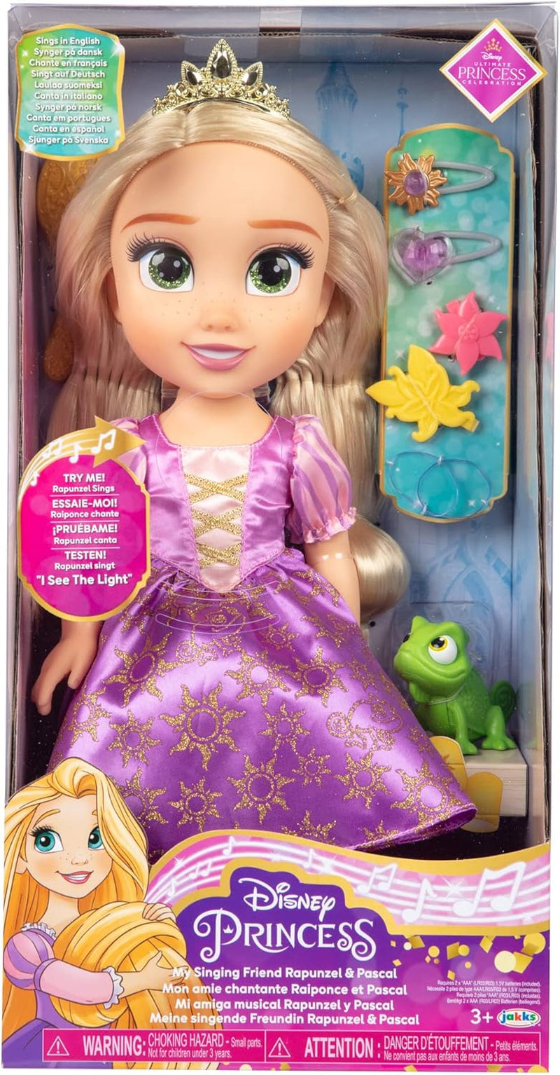 Lalka Disney Princess Śpiewająca Roszpunka 35 cm, śpiewa „Widzę światło”, Zawiera akcesoria zapewniające więcej zabawy, Idealna dla dziewczynek powyżej 3. roku życia, Purple Dolls Naty Shop