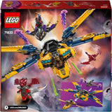Samolot Super Storm LEGO NINJAGO Rasa i Arina — zabawka z dronem, miotaczami, ostrzami i silnikami — w zestawie. Trzy minifigurki Ninja do odgrywania ról — zestaw do budowania dla chłopców i dziewcząt od 8 lat 71833 Zestawy do budowania Besuche den LEGO-Store