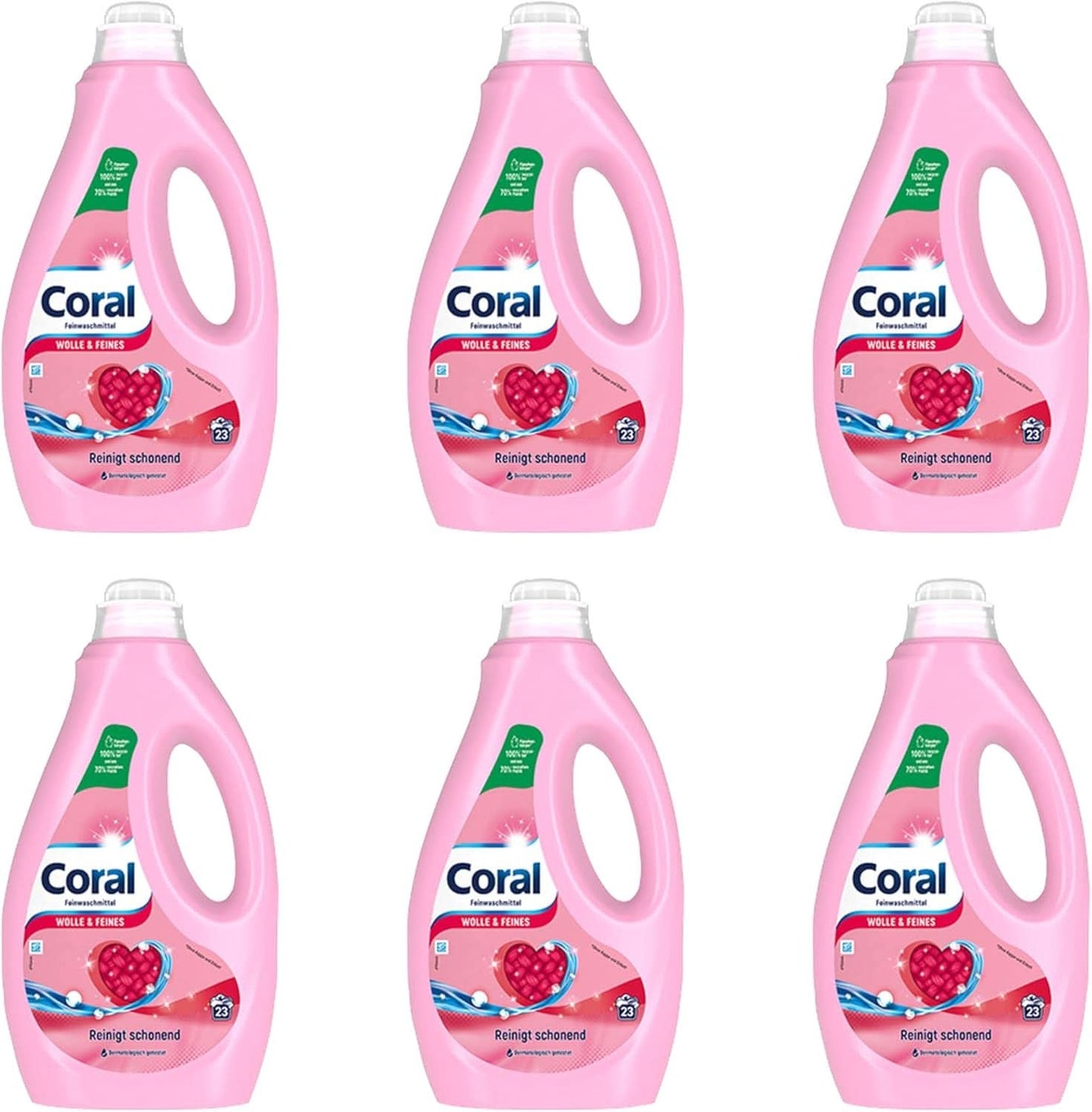 Koralowy delikatny detergent w płynie do wełny i delikatnego prania, 23 prania, 1,15 litra Proszki do prania Naty Shop Zestaw 6 x 1,15 litra