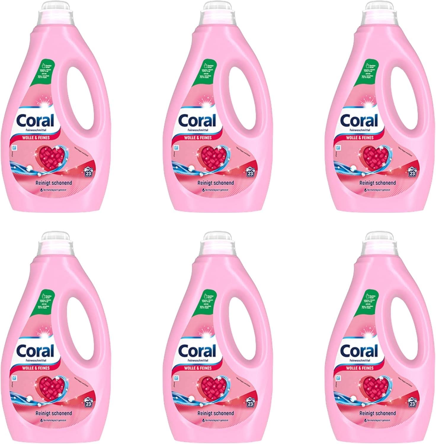 Koralowy delikatny detergent w płynie do wełny i delikatnego prania, 23 prania, 1,15 litra Proszki do prania Naty Shop Zestaw 6 x 1,15 litra