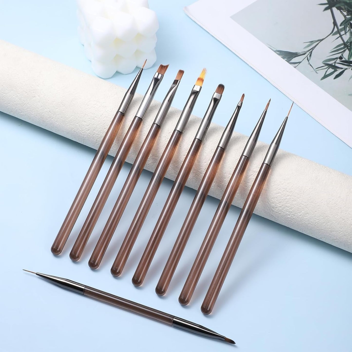 Zestaw 10 szpilek Stück Nailart, Pędzle do zdobienia paznokci Braun Nailart Design Pinsel Nageldesign Pinselfür Gelnägelfür Heimwerker Maniküre Salon Zuhause Zestaw szpilek do paznokci