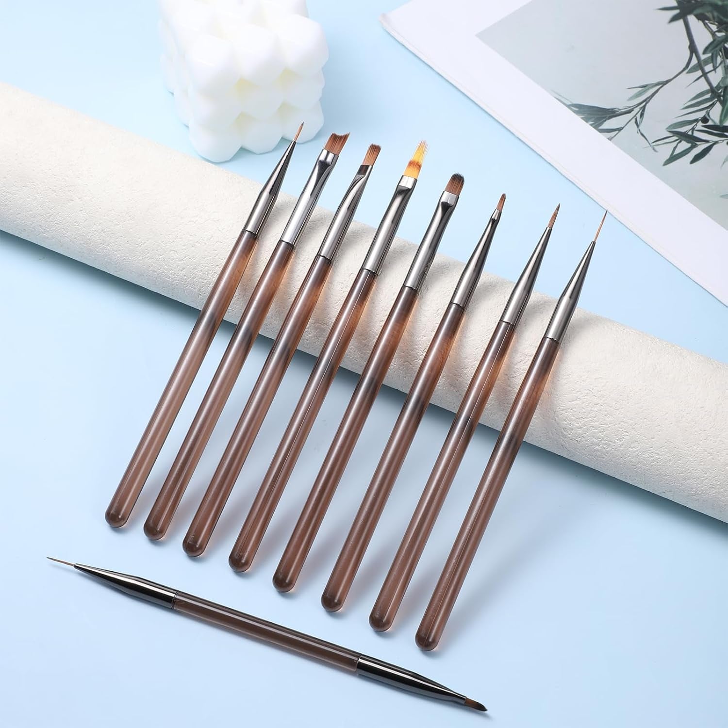 Zestaw 10 szpilek Stück Nailart, Pędzle do zdobienia paznokci Braun Nailart Design Pinsel Nageldesign Pinselfür Gelnägelfür Heimwerker Maniküre Salon Zuhause Zestaw szpilek do paznokci
