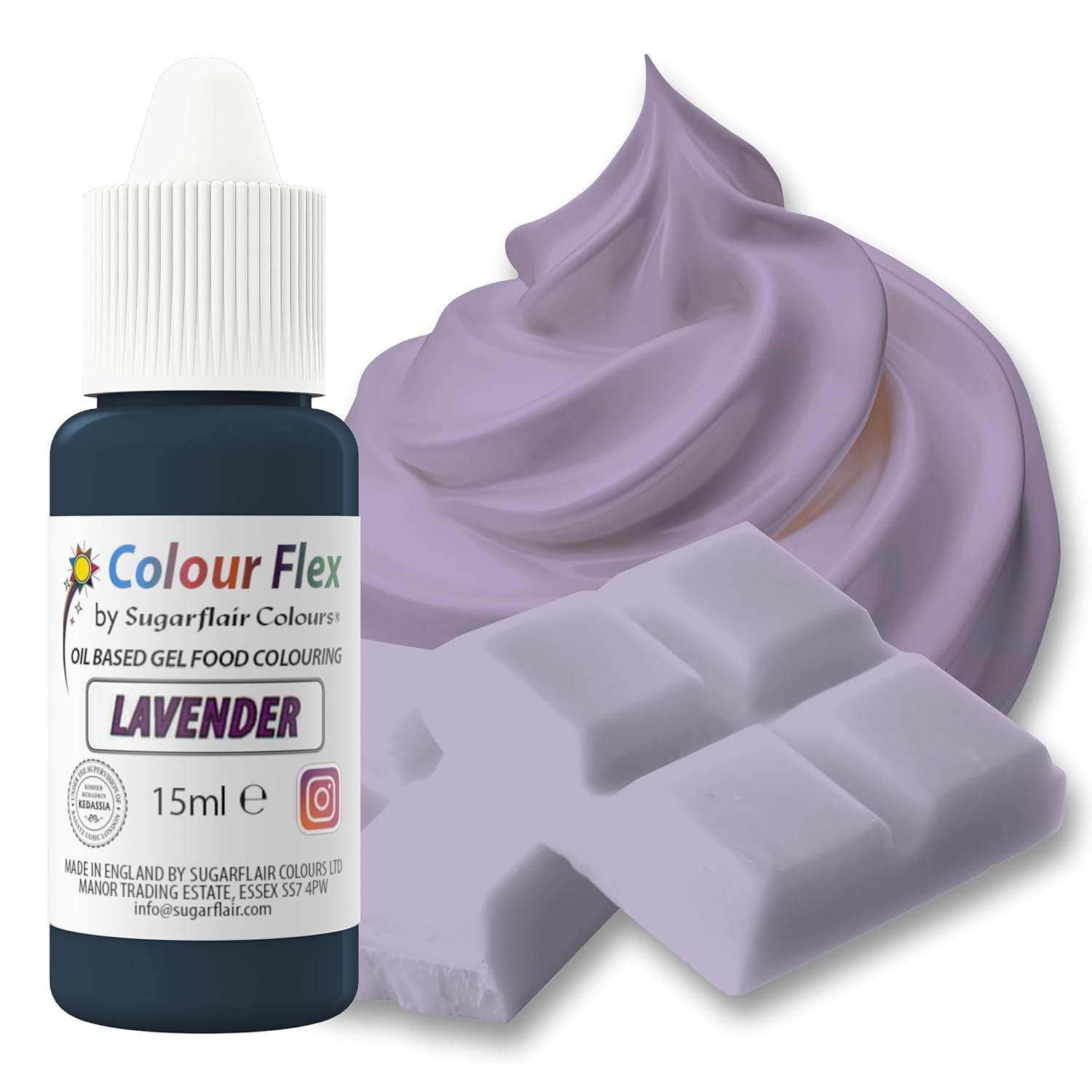 Sugarflair Colourflex Oil Based Barwnik spożywczy Lawendowy, wysoce skoncentrowany płynny barwnik spożywczy do kremów maślanych, czekolady, ciast, fondantów, lukrów i nie tylko - 15ml