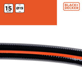 Wąż ogrodowy BLACK+DECKER 15 metrów - Ø19MM - Trwałe PCV - Podlewanie ogrodu, mycie samochodu, napełnianie basenu - Kompatybilny z każdym standardowym kranem - Czarny/Pomarańczowy