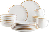 Seria MĘSER Pintar Wysokiej jakości zestaw obiadowy dla 4 osób 16 szt. Otwarta glazura Widoczne brązowe plamy i delikatne krawędzie Ręcznie robiona porcelana w stylu vintage