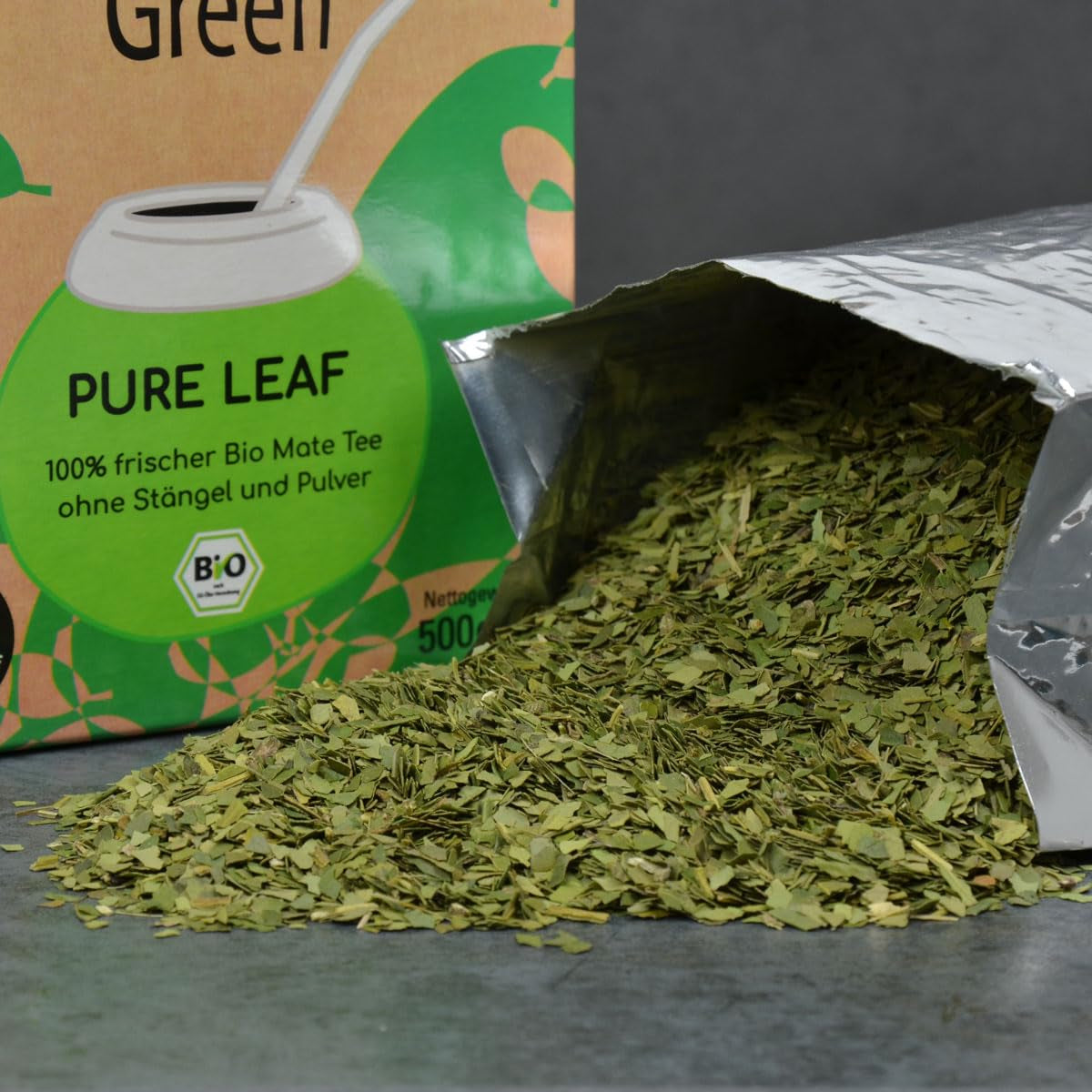 Delicatino - Naturalna zieleń PURE LEAF 500G, organiczna yerba mate bez łodygi, świeża i bezdymna, uprawiana organicznie, pakowana próżniowo dla maksymalnej świeżości
