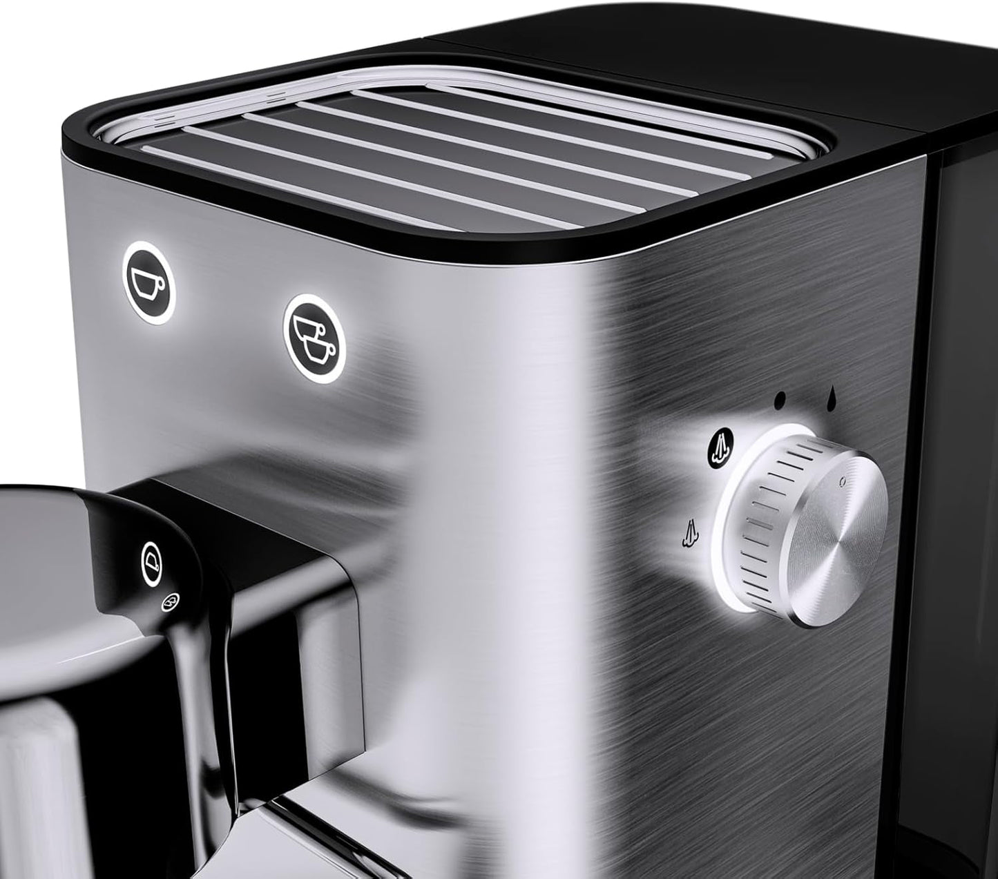 Ekspres do kawy WMF Lumero, kolba, 1400 watów, kolba, 3 wkładki, na 1-2 filiżanki espresso, w tym na kapsułki, 15 barów, uchwyt na kubek, spieniacz do mleka, stal nierdzewna matowa