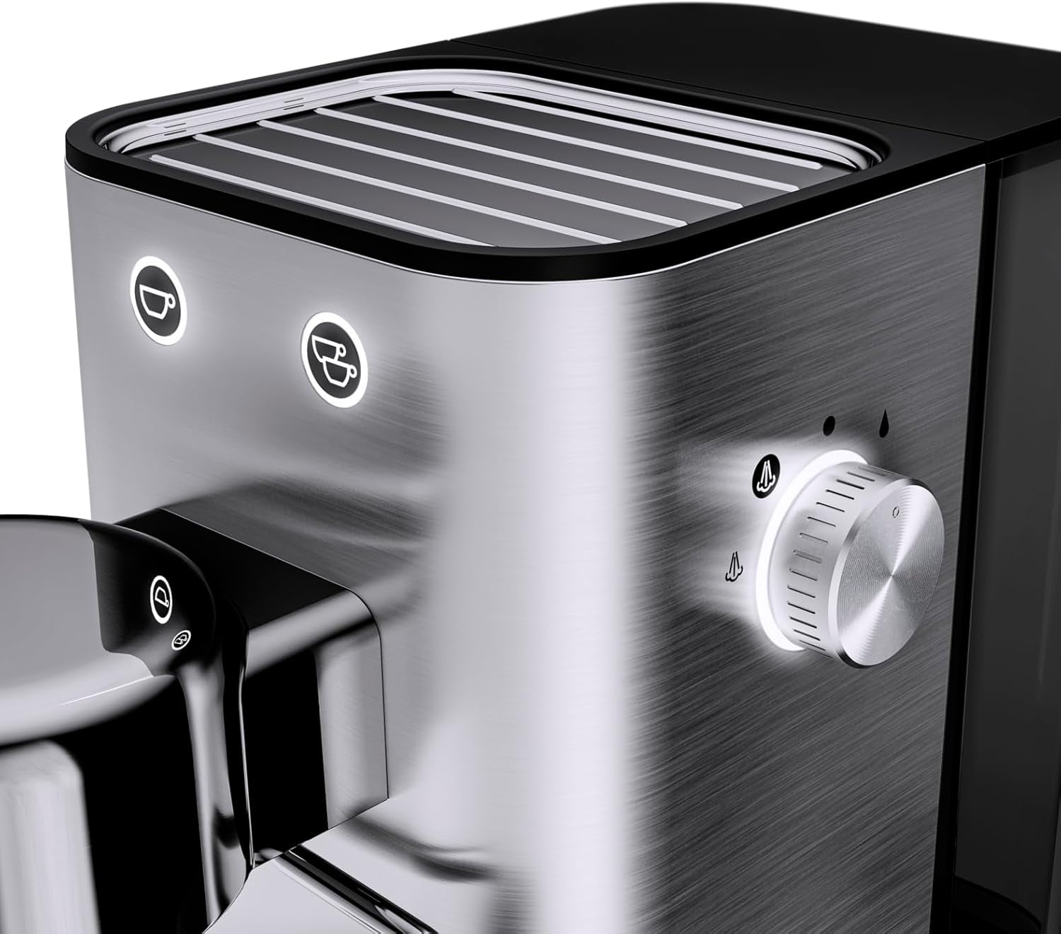 Ekspres do kawy WMF Lumero, kolba, 1400 watów, kolba, 3 wkładki, na 1-2 filiżanki espresso, w tym na kapsułki, 15 barów, uchwyt na kubek, spieniacz do mleka, stal nierdzewna matowa