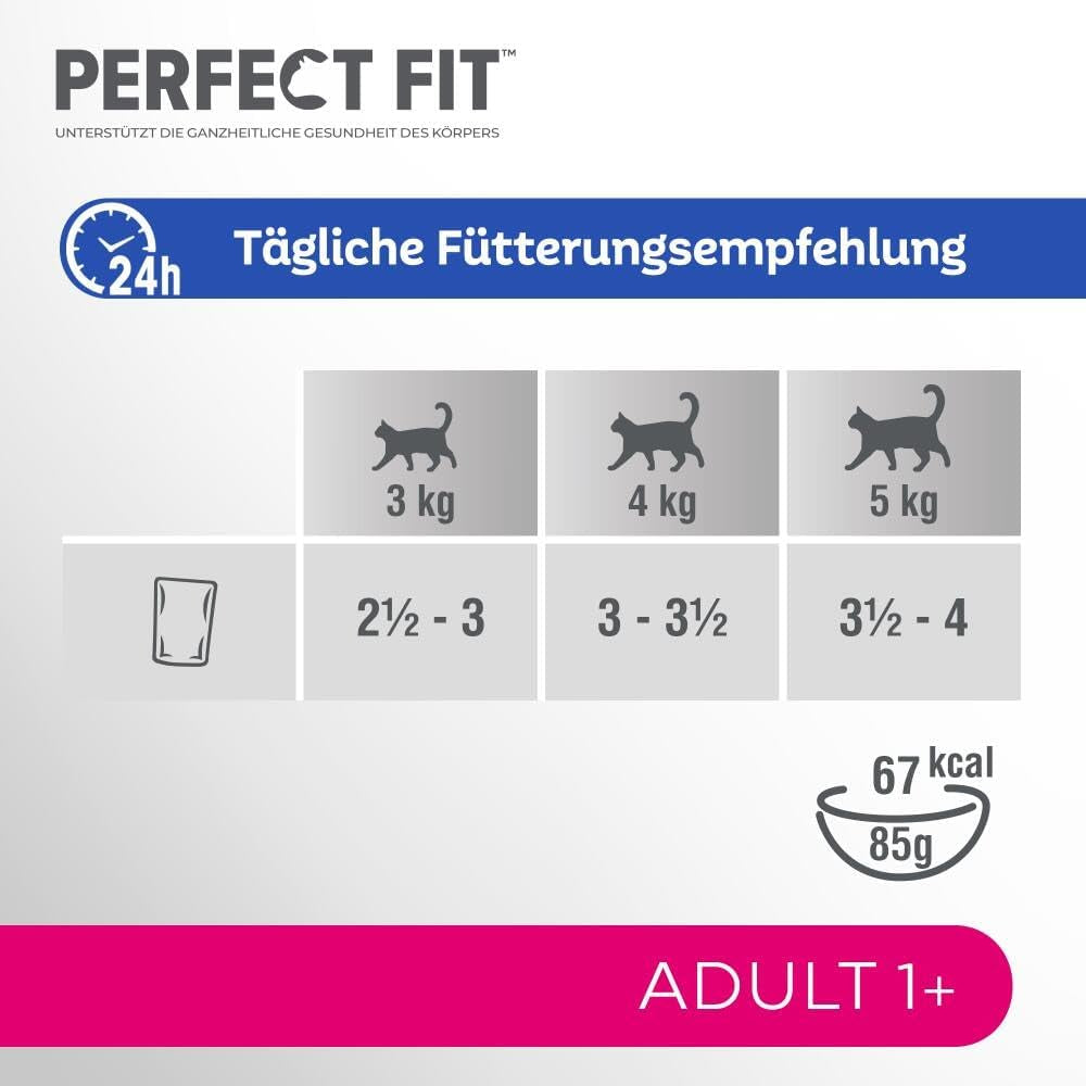 Perfect Fit Adult 1+ wybór mokrej karmy z łososiem, rybami głębinowymi, wołowiną i kurczakiem, 48 saszetek, 12x85g (4 sztuki w opakowaniu) - Mokra karma premium dla dorosłych kotów od 1 roku życia