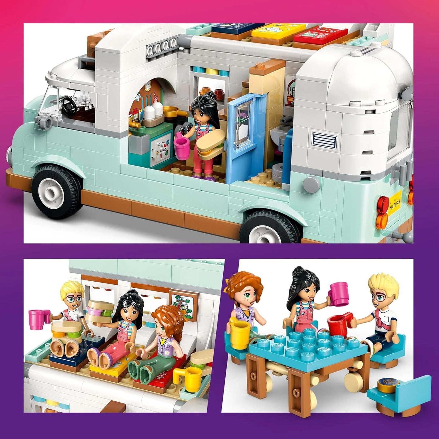 LEGO Friends Przyczepa kempingowa, zestaw do budowania do odgrywania ról z przyczepą kempingową, prezent dla dziewczynek w wieku od 7 lat, kreatywny zestaw z 3 minifigurkami i figurką zwierzątka fretki 42663 Zestawy do budowania Besuche den LEGO-Store