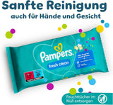 Chusteczki nawilżane Pampers Fresh Clean, 12 opakowań po 52 chusteczki, łącznie 624 chusteczki, lekki zapach, odpowiednie również do rąk i twarzy