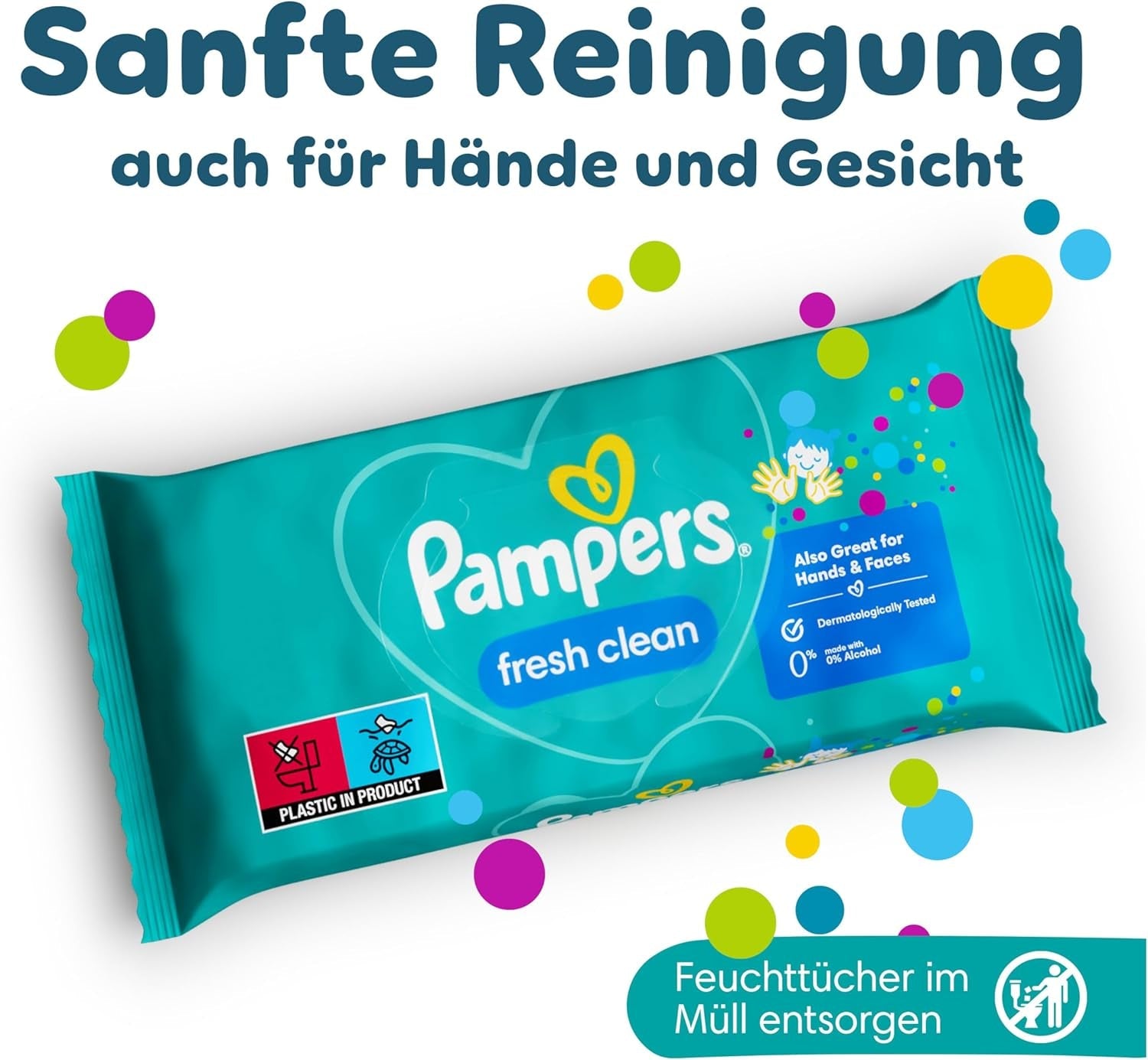 Chusteczki nawilżane Pampers Fresh Clean, 12 opakowań po 52 chusteczki, łącznie 624 chusteczki, lekki zapach, odpowiednie również do rąk i twarzy
