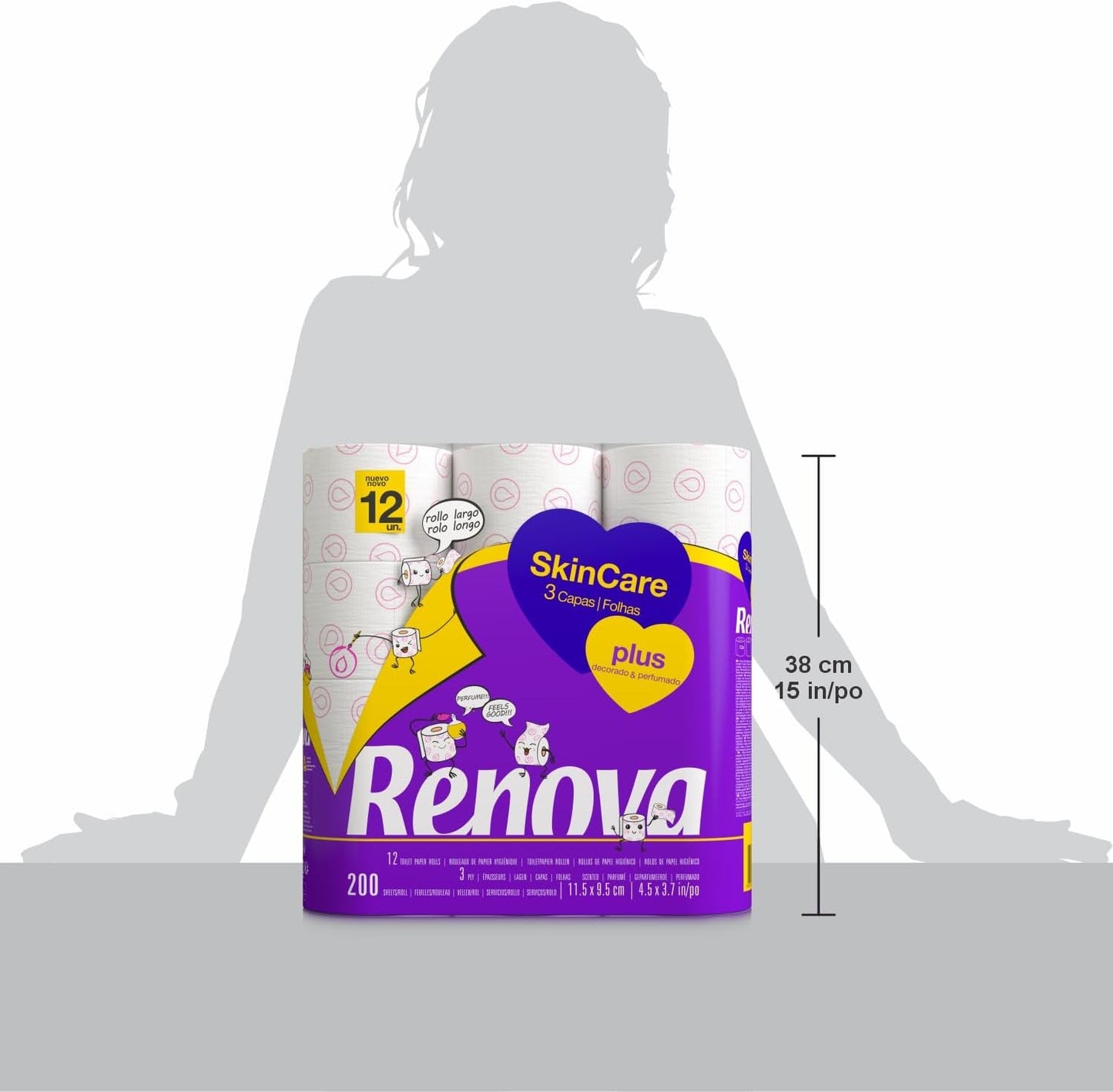 Renova - Papier toaletowy Skin Care Plus, Zdobiony, Zapachowy - 12 rolek (Papier toaletowy)