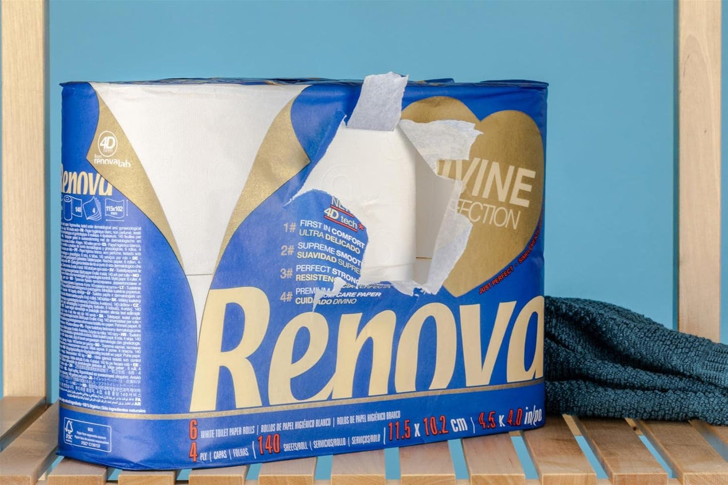 Papier toaletowy Renova Renova Divine Perfection, 42 rolki, papier toaletowy Premium, 4-warstwowy, wyjątkowo miękki, o dodatkowej wytrzymałości, gruby, miękki i chłonny, papier z certyfikatem Fsc, 4400G