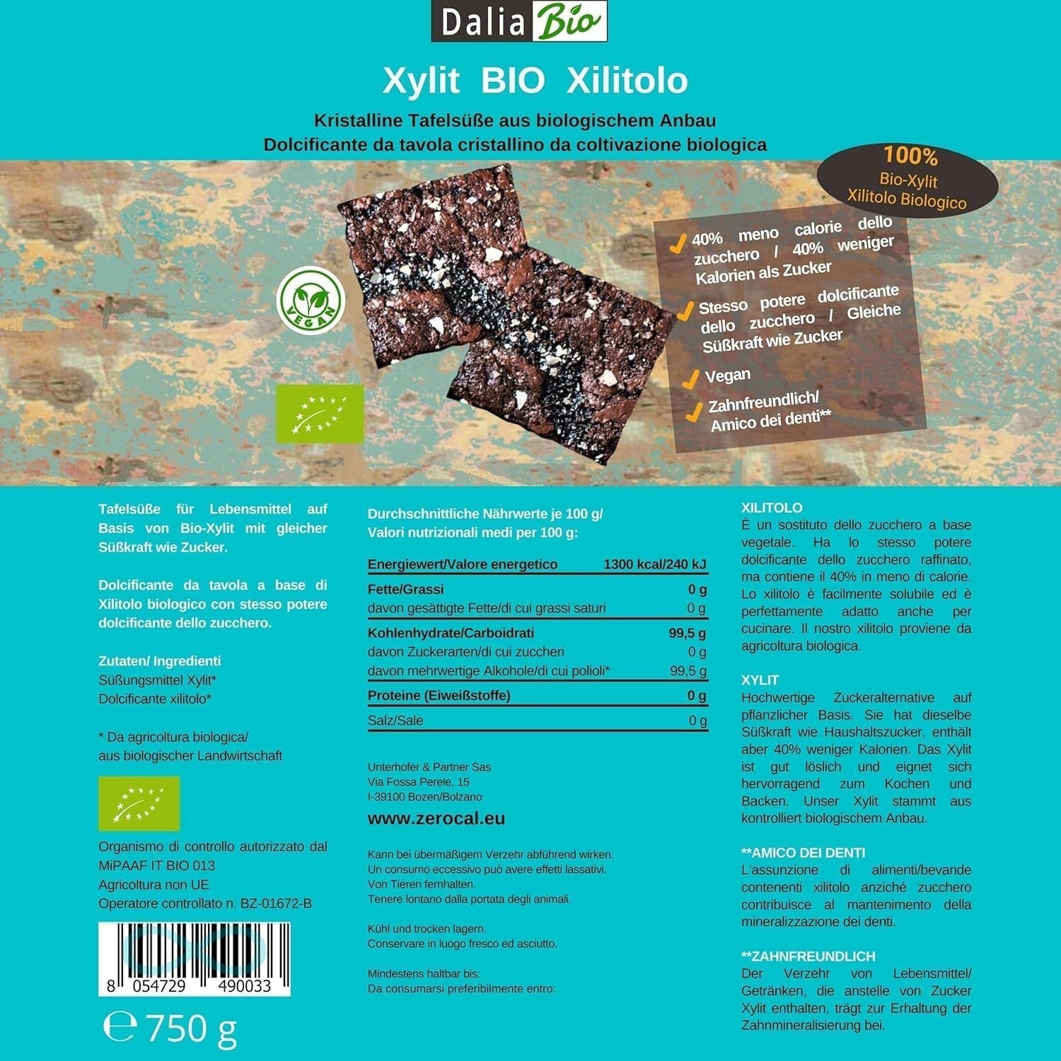 Bio Ksylitol Bio | Aus Biologischer Landwirtschaft | 40% mniej kalorii Zahnfreundlich | Ideal Zum Kochen Und Backen, 750 g słodzików Naty Shop