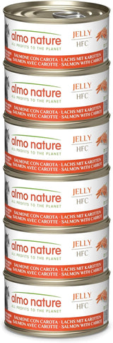 Almo Nature HFC Jelly - Mokra karma dla dorosłych kotów - Łosoś i marchewka - Jakość ludzka, bezglutenowa - 6 x 70g