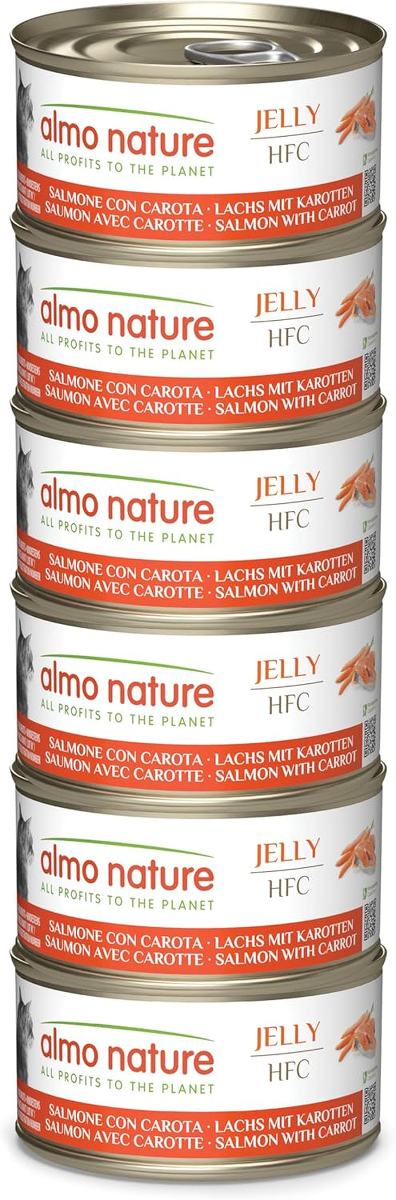 Almo Nature HFC Jelly - Mokra karma dla dorosłych kotów - Łosoś i marchewka - Jakość ludzka, bezglutenowa - 6 x 70g