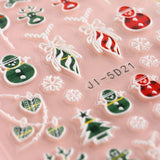 5 Blatt 3D Nagelsticker Weihnachten Nagelaufkleber 5D Stereoskopisch Selbstklebend Schneeflocke-Weihnachtswinterurlaub Nail Art Naklejka Dekoration Nageldesign Zubehör