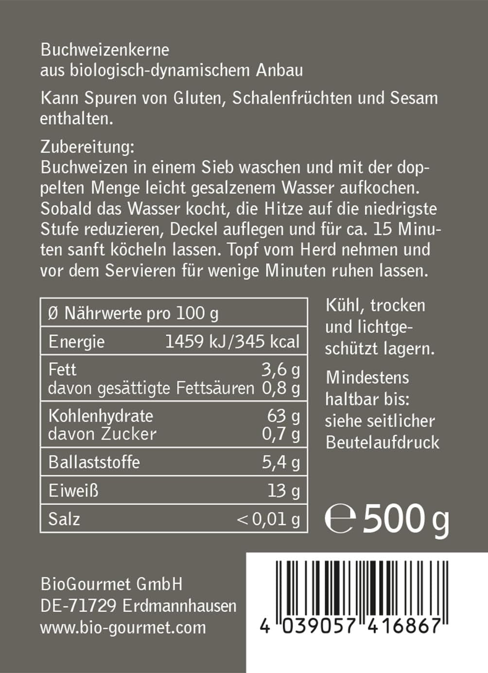 Kasza Gryczana BioGourmet Demeter – torebka 500g | Bezglutenowe, wysokobłonnikowe i regionalne | Z niemieckiego rolnictwa organicznego (Badenia-Wirtembergia/Bawaria) | Idealne do musli, sałatek i dodatków
