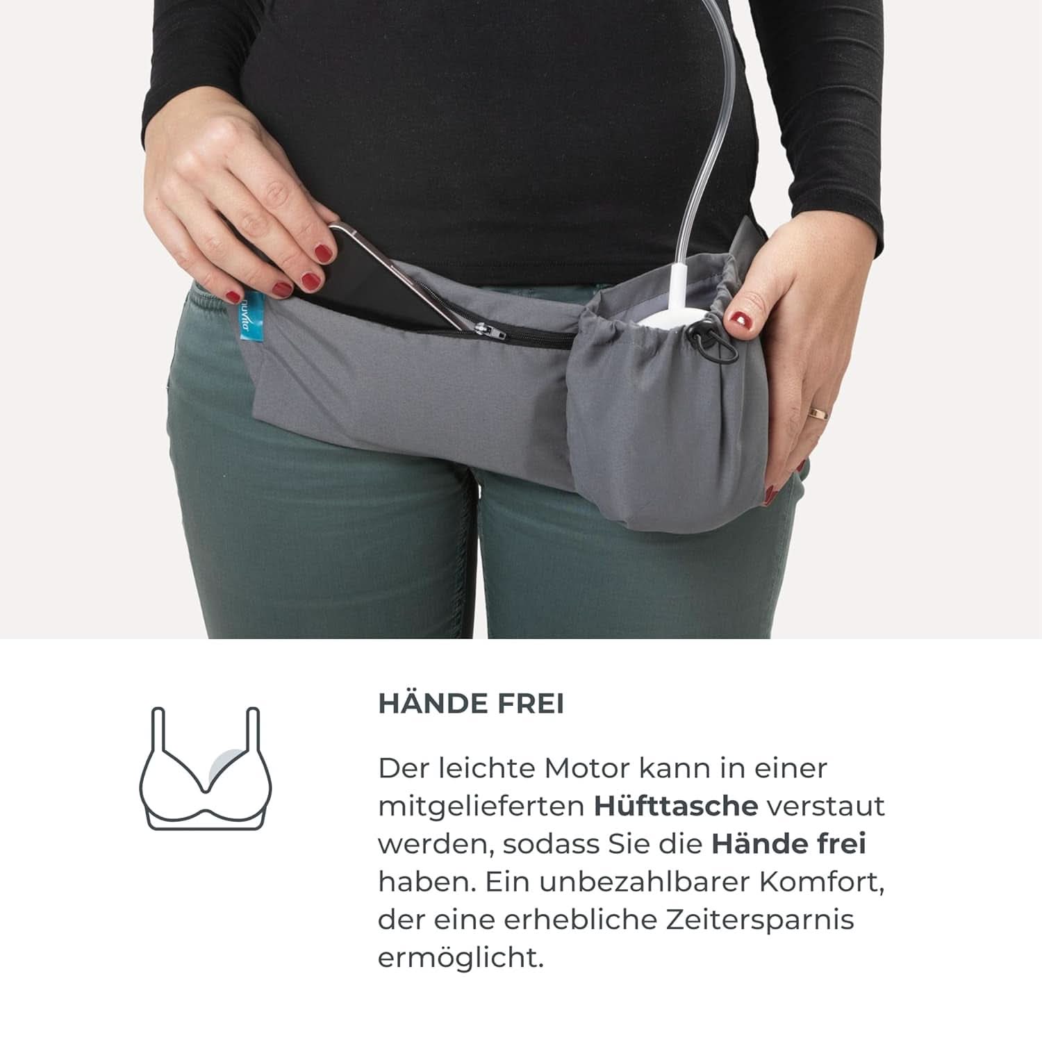 Nuvita Materno Smart Wear 1287W - Przenośny laktator elektryczny bez użycia rąk - technologia 3-fazowa, konfigurowalny, przenośny, dostępny zestaw do konwersji podwójnego laktatora Akcesoria Żywność i karmienie piersią Sklep Bebe Naty