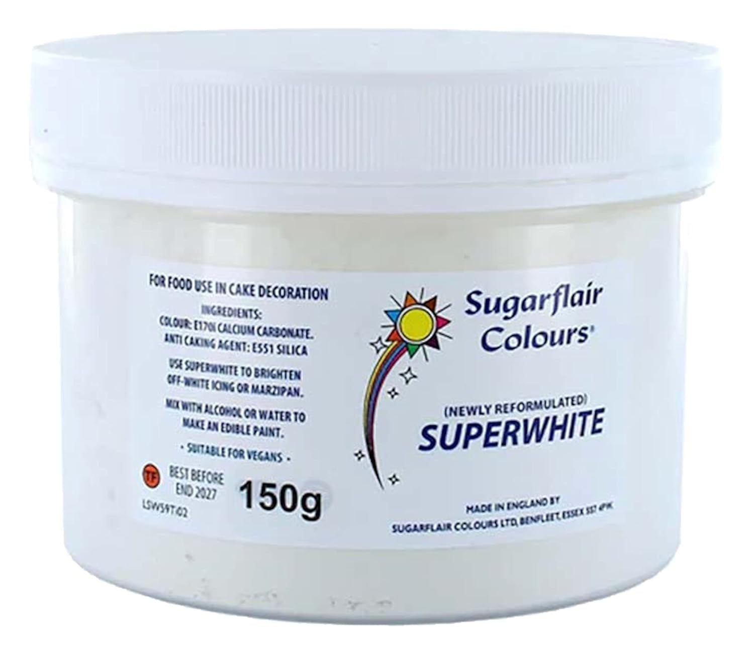 Sugarflair Superwhite Icing Bleach, Icing Bleach do Royal Icing, Extra White jadalny barwnik spożywczy - 150g