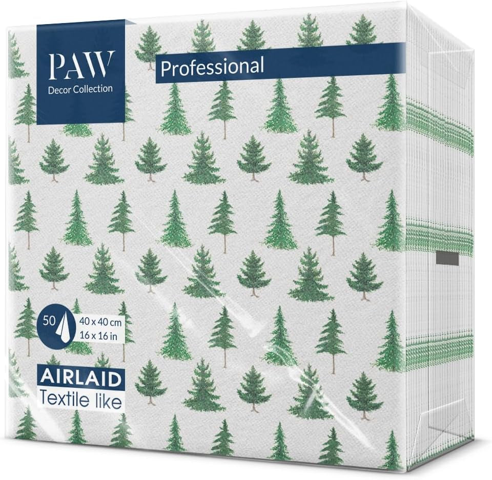 PAW - Serwetki Airlaid (40 x 40 cm) I 50 sztuk I Idealne na Boże Narodzenie, zimę, święta I Dekoracje stołu wigilijnego I Serwetki Airlaid Gałązki zimowe I Gałęzie zimowe