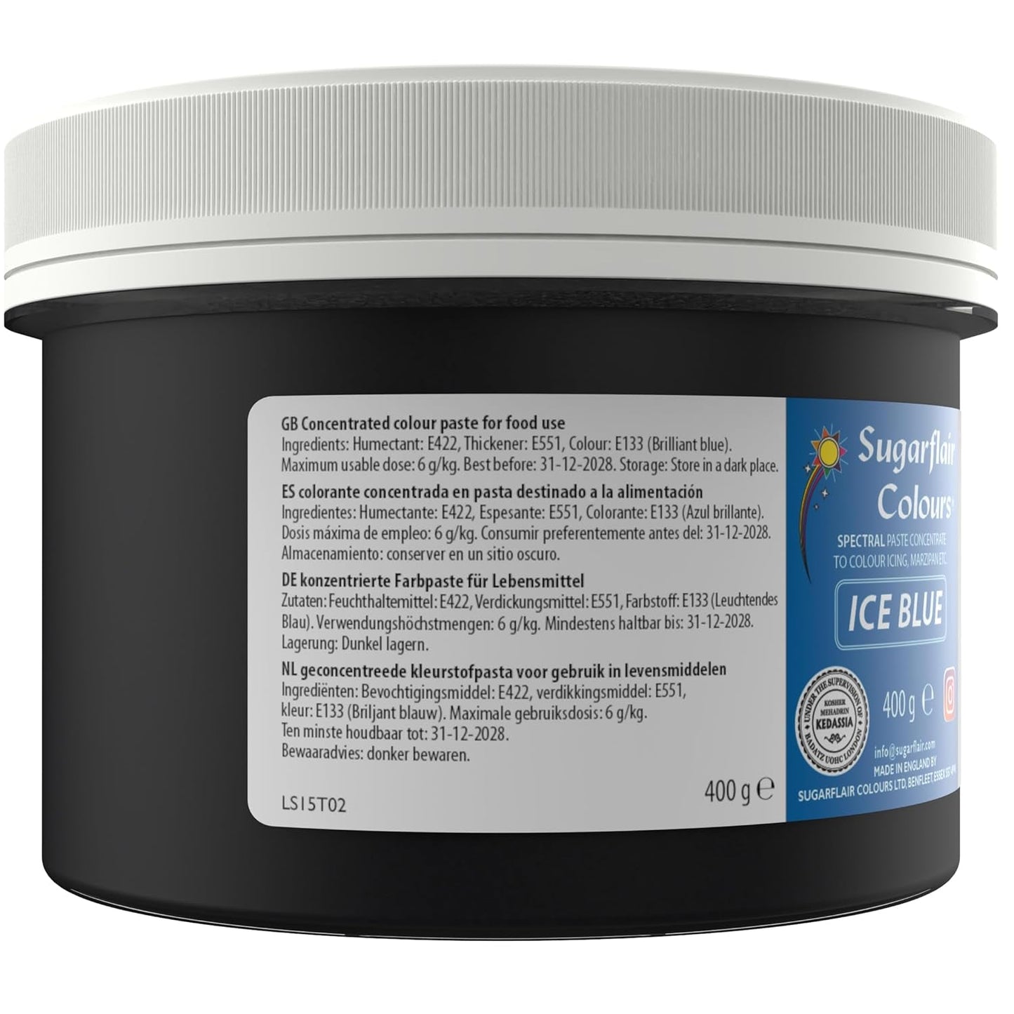 Barwnik spożywczy Sugarflair Ice Blue Pasta, barwnik spożywczy z kremem i marcepanem, koncentrat makaronu Spectral - 400g