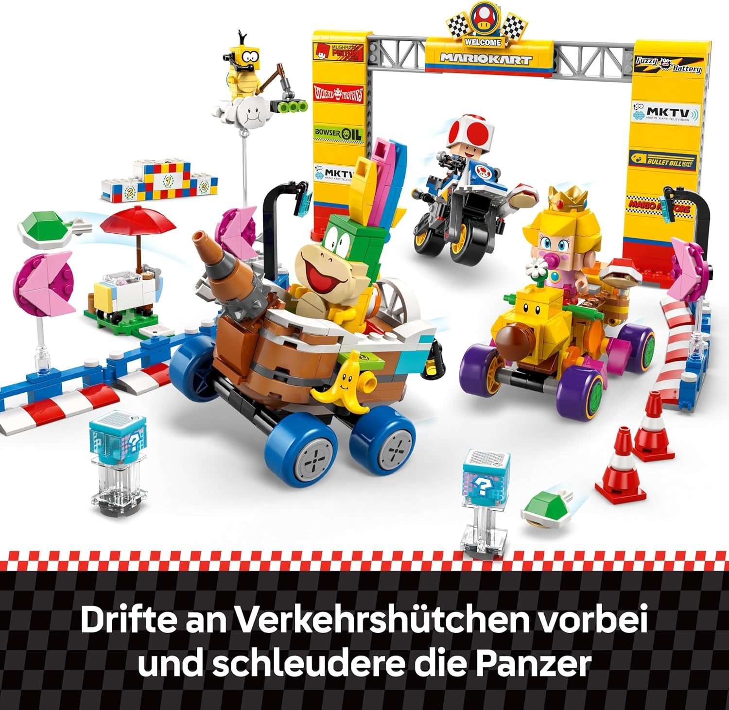 LEGO Super Mario: Mario Kart — zestaw Baby Peach i Grand Prix, figurki Nintendo — Toad, Lakitu, Baby Peach i Lemmy, prezent dla chłopców, dziewcząt i graczy w wieku powyżej 8 lat, zabawka przygodowa 72036 Zestawy do budowania Szukaj w sklepie LEGO