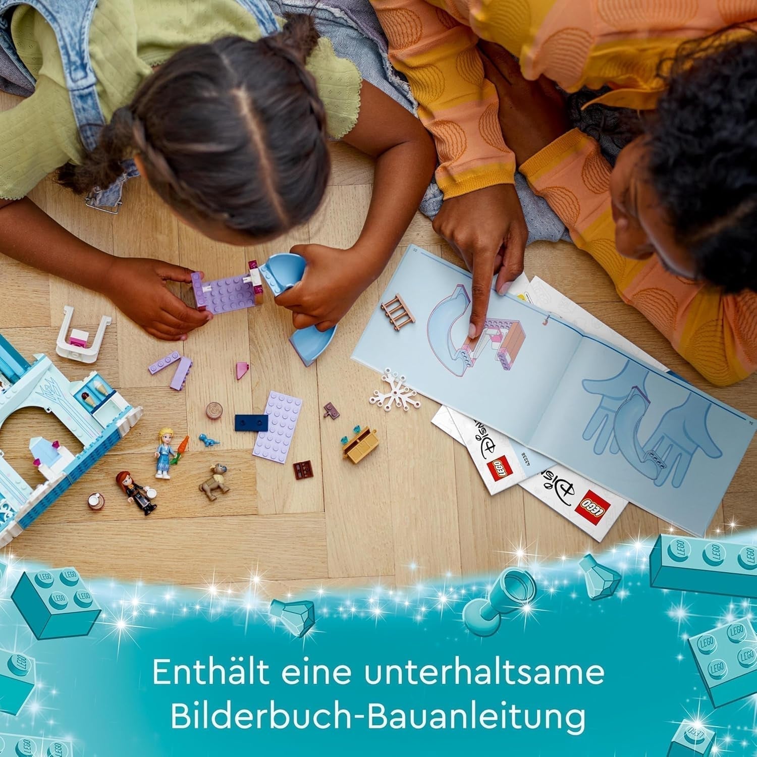 LEGO Disney Kraina Lodu Pałac Elsy, Zamek Królowej Lodu, lalka Księżniczka ELSA i Anna oraz 2 figurki zwierząt, świetny prezent dla 4-letnich dziewcząt i chłopców 43238 Zestawy do budowania Besuche den LEGO-Store