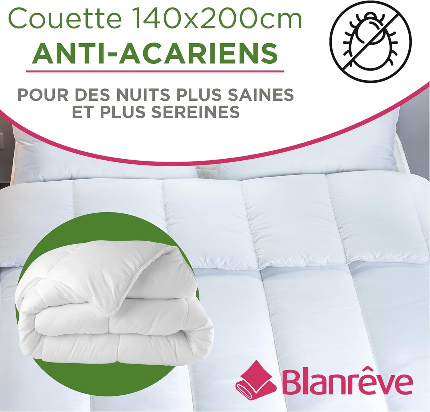 Blanrève - Kołdra Serenité - Środek przeciw roztoczom - Umiarkowany 300 G/M² - 140 X 200 Cm - Do łóżka pojedynczego - Można prać w pralce, biały Kołdry i kołdry Naty Shop