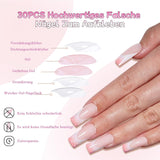 30 sztuk francuskie sztuczne paznokcie-klej na sztuczne paznokcie-miękkie paznokcie żelowe dla kobiet-akrylowe paznokcie samoprzylepne kwadratowy manicure (francuski różowy)