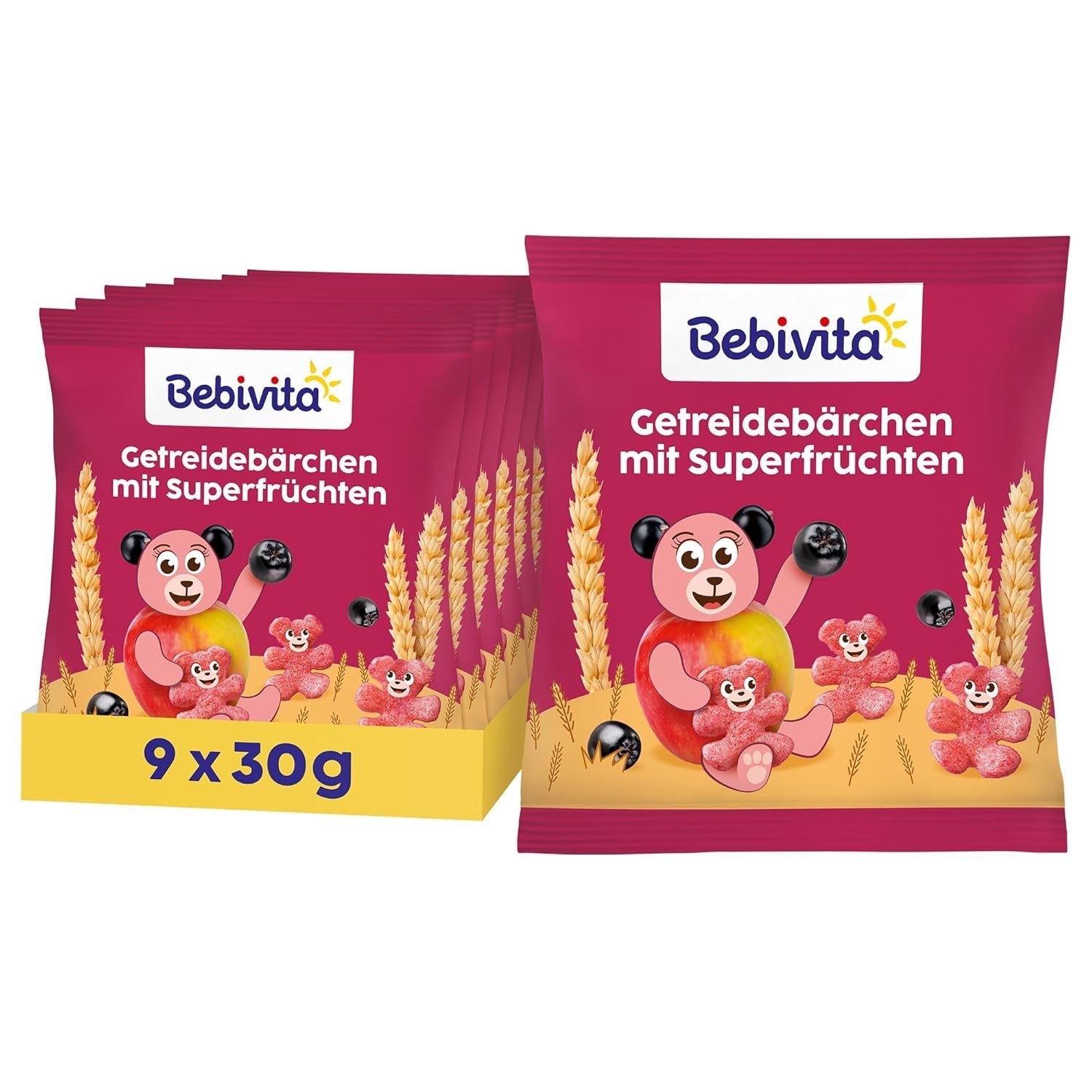Misie zbożowe z superowocami (9 x 30g) – przekąski dla dzieci od 1 roku, słodzone wyłącznie owocami, idealna zabawa dla całej rodziny