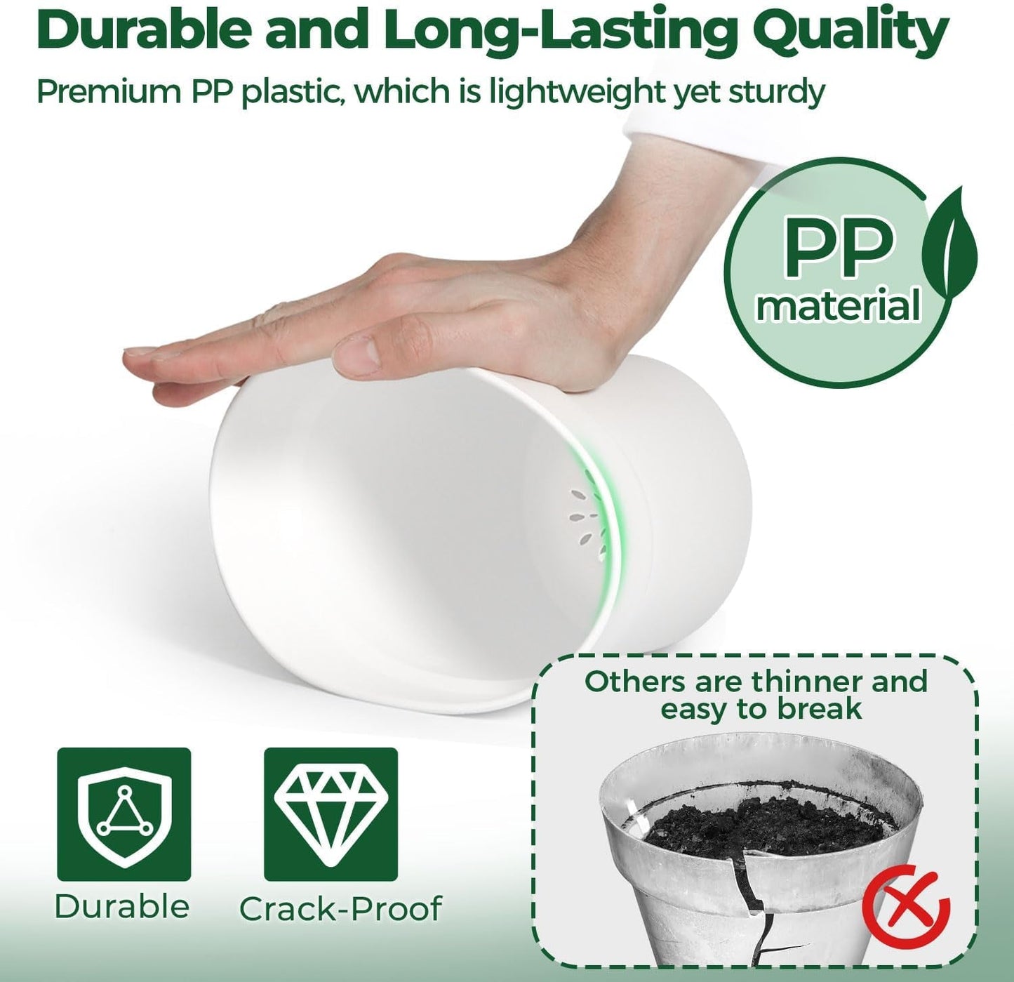 T4U 16 cm plastikowa doniczka ze spodkiem, zestaw 6 plastikowych doniczek na zioła z wieloma otworami drenażowymi, okrągła doniczka na sukulenty w pomieszczeniach i na balkonie, kaktusy, biała