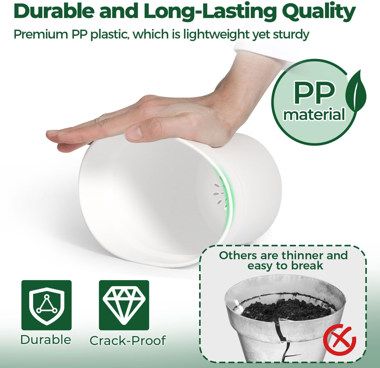 T4U 16 cm plastikowa doniczka ze spodkiem, zestaw 6 plastikowych doniczek na zioła z wieloma otworami drenażowymi, okrągła doniczka na sukulenty w pomieszczeniach i na balkonie, kaktusy, biała
