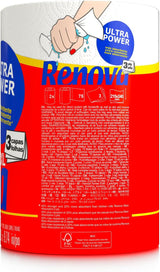 Roladki kuchenne Renova Renova Ultrapower | 24 rolki XXL = 60 rolek standardowych | 3 warstwy ultrachłonne i o maksymalnym oporze | Papier z certyfikatem Fsc