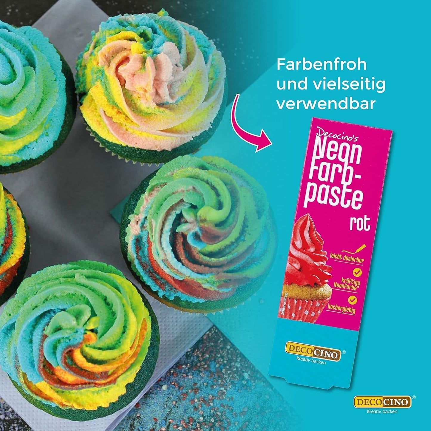 Decocino Neon Food Paste Red - Barwnik spożywczy w dużej dawce - Do barwienia ciast, babeczek, babeczek - Bez smaku