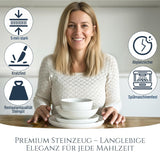 Kryształowy 48-częściowy zestaw naczyń obiadowych z porcelany ZWYCIĘZCA TESTU Zestaw naczyń z przezroczystej porcelany Miski i talerze Serwis obiadowy na 12 zestawów obiadowych Pure Living w kolorze białym
