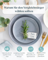 Zestaw ceramicznych naczyń stołowych na 6 osób, Hygge, 24 sztuki. ZWYCIĘZCA TESTU Marzycielska skandynawska kamionkowa zastawa stołowa Zestaw misek i talerzy Serwis obiadowy na 6 zestawów naczyń obiadowych Pure Living w kolorze szaro-niebieskim