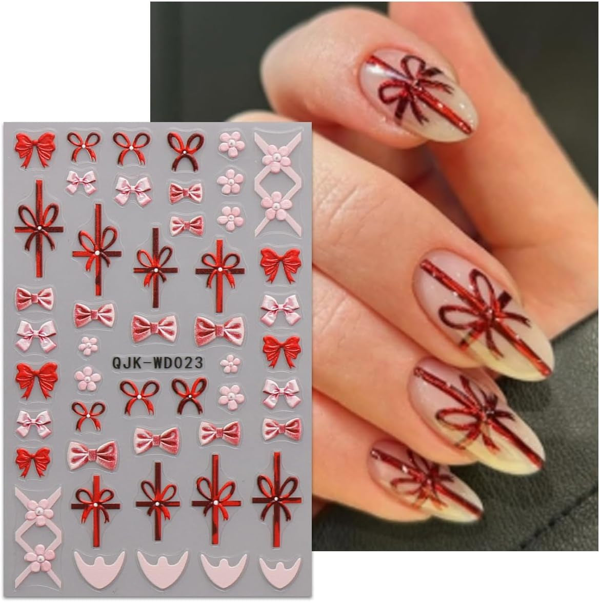 JMEOWIO Nagelsticker Bunte Herz Schleife 6 Blatt Nail Art Naklejka Selbstklebend Nagelaufkleber Dekoration Nageldesign Zubehör