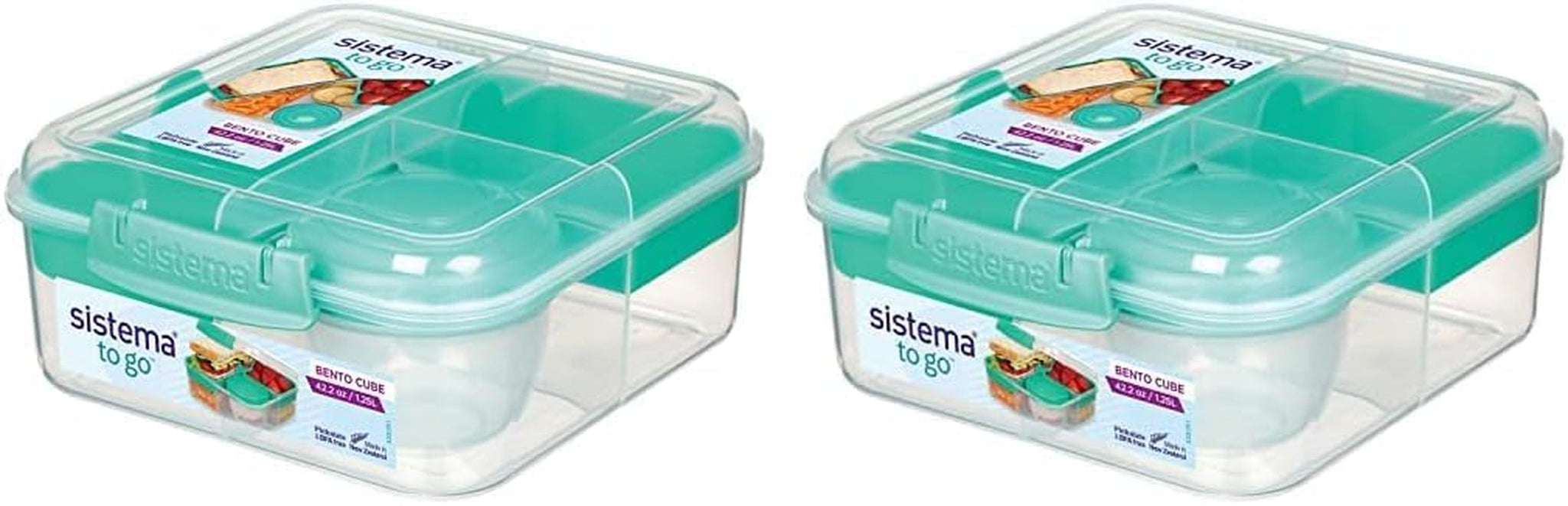 System pojemników na lunch Bento Box TO GO z przegródkami | Pudełko na lunch o pojemności 1,25 l z pojemnikiem na jogurt/owoce | dla dzieci i dorosłych l | Bez BPA Minty Teal [21685-8T], miętowa zieleń Naty Shop Pudełka do przechowywania żywności Miętowozielona 1,25 litra (2 sztuki w opakowaniu)