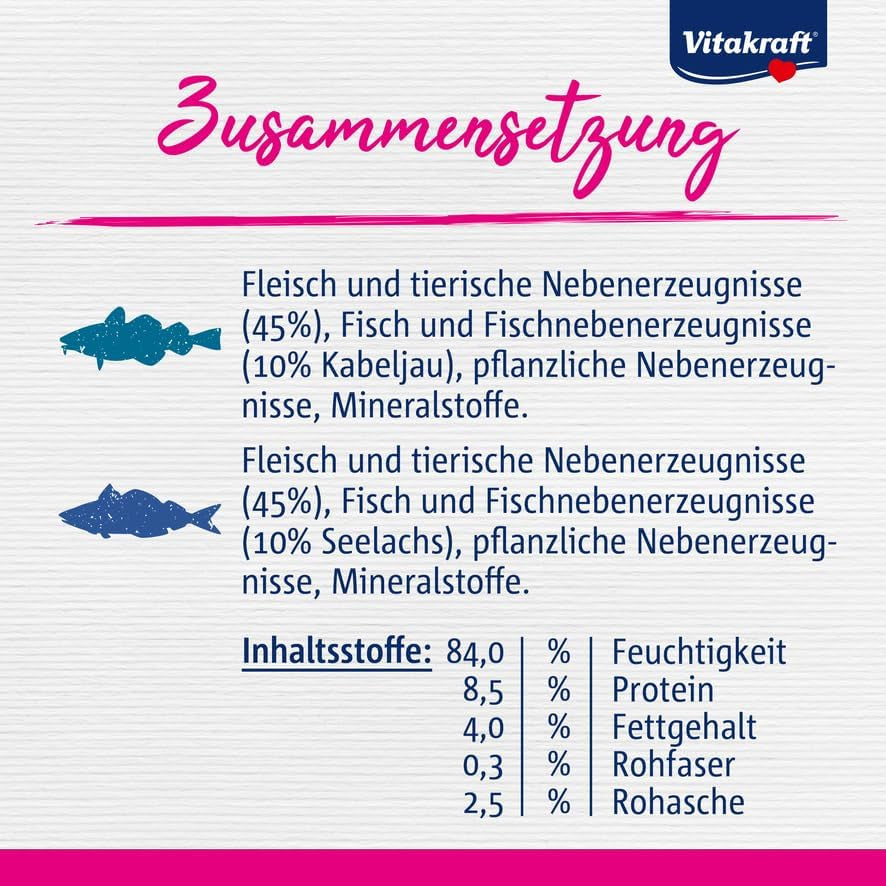 Vitakraft Poésie Délice, Fish Selection, Nassfutter Katze, Katzennassfutter w sosie, mit Seelachs, mit Kabeljau, ohne Zusatz von Zucker und Getreide (1 pakiet z 6x 85g)