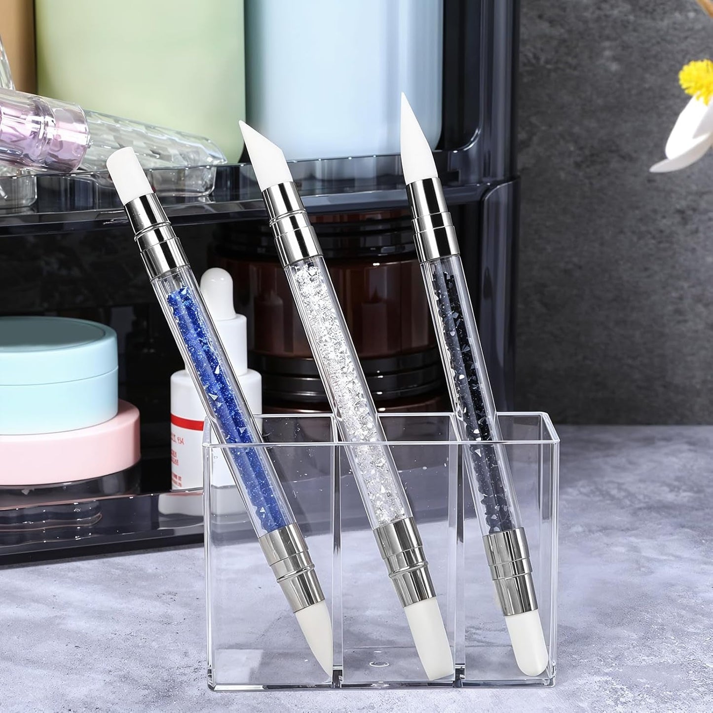 3 Stück Nagel Pinsel Silikon, Nagelkunst Skulptur Stift, Doppel Köpfe DIY Maniküre Werkzeug, Strassstein Picker, Gel Schnitzen Pinsel Für Design, Kształtowanie rysunku Carving Nagelfolie