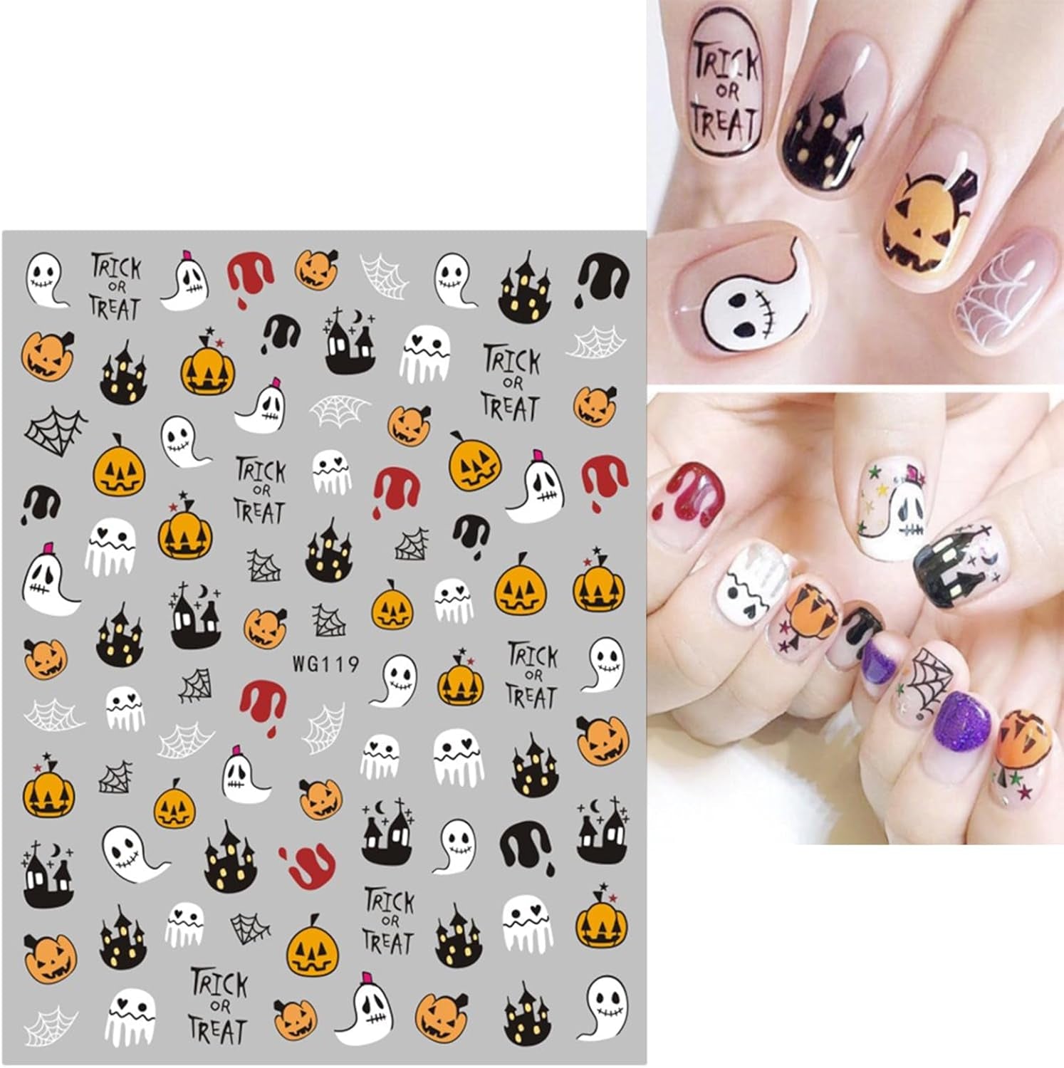JMEOWIO Nagelsticker Halloween 8 Blatt Nail Art Naklejka Selbstklebend Nagelaufkleber Totenkopf Horror Geist Hexe Spinnennetz Fledermaus Kürbis Spukdekoration Nageldesign Zubehör