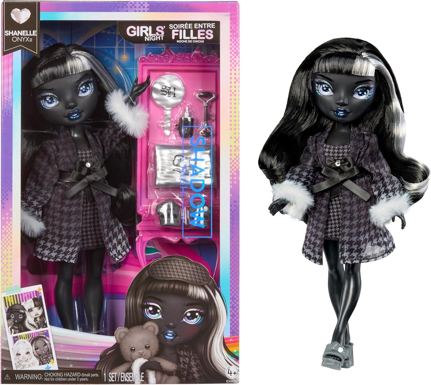 Rainbow High Shadow High Girl's Night - Shanelle Onyx - 28 cm modna lalka w odcieniach szarości, czarnych włosach i stroju z akcesoriami i grzebieniem - Dla kolekcjonerów i dzieci w wieku od 6 lat