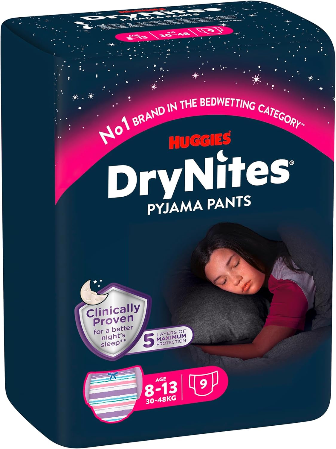 Huggies DryNites Pieluchy na noc dla chłopców w wieku od 13 do około 8–13 lat (30–48 kg) 33 sztuki (3x11) Jumbo miesięczne opakowanie XL Majtki Vazba Bath Products